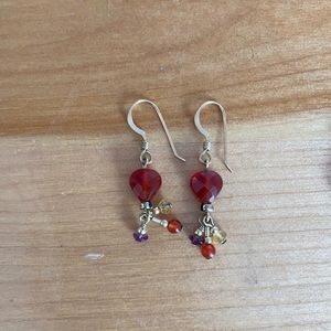 Red beaded dangly earrings